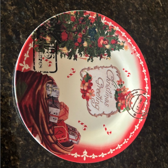 Red and Green Christmas Decor Plate with Santa's Sleigh and Christmas Tree - Picture 3 of 3